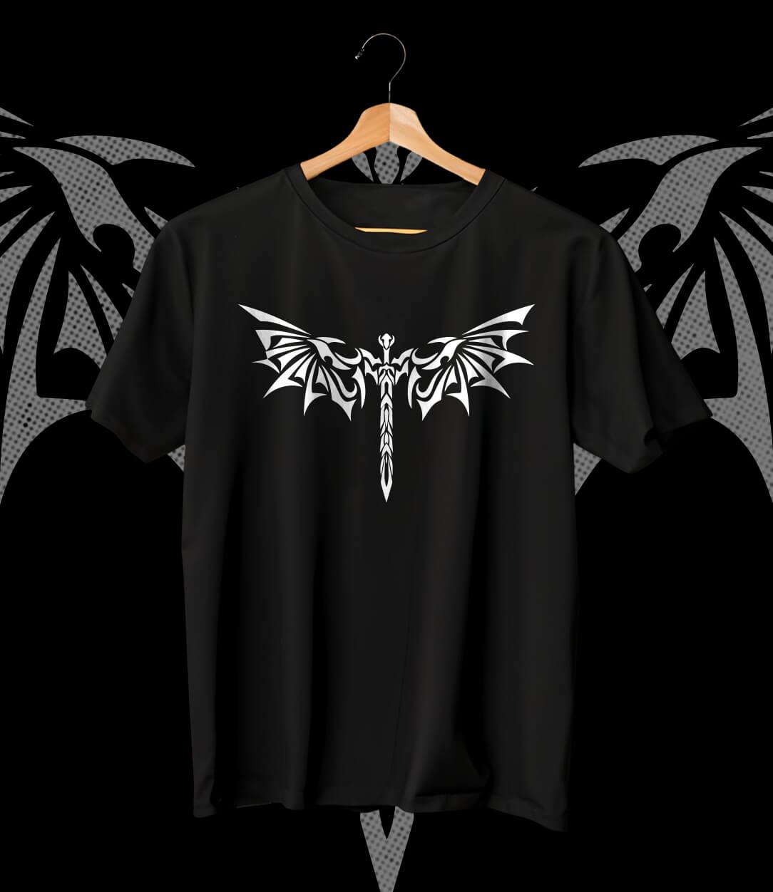 tribal art sword dragon wings